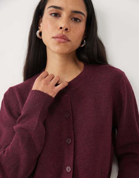 JDY knit cardigan in dark burgundy - view 1