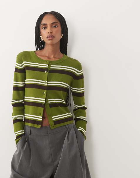 JDY knit cardigan in green stripe - view 1