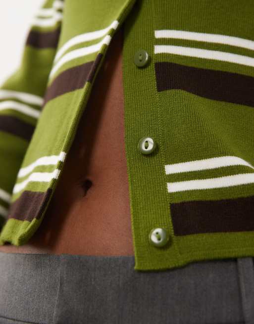 JDY knit cardigan in green stripe, 3 of 4