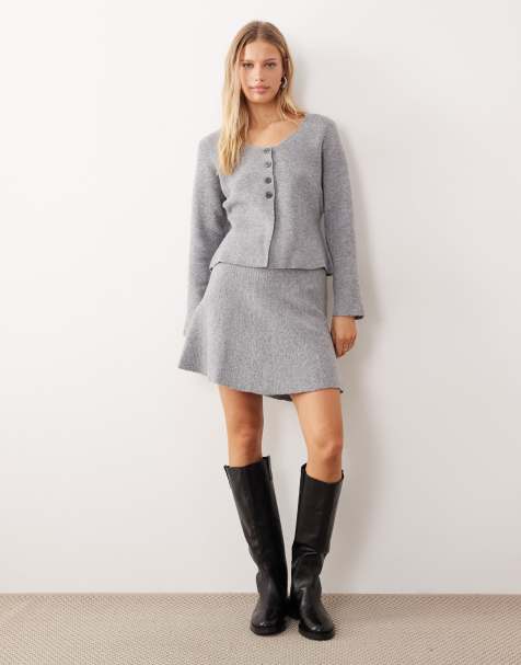 JDY knit cardigan & mini skirt set in gray - view 1