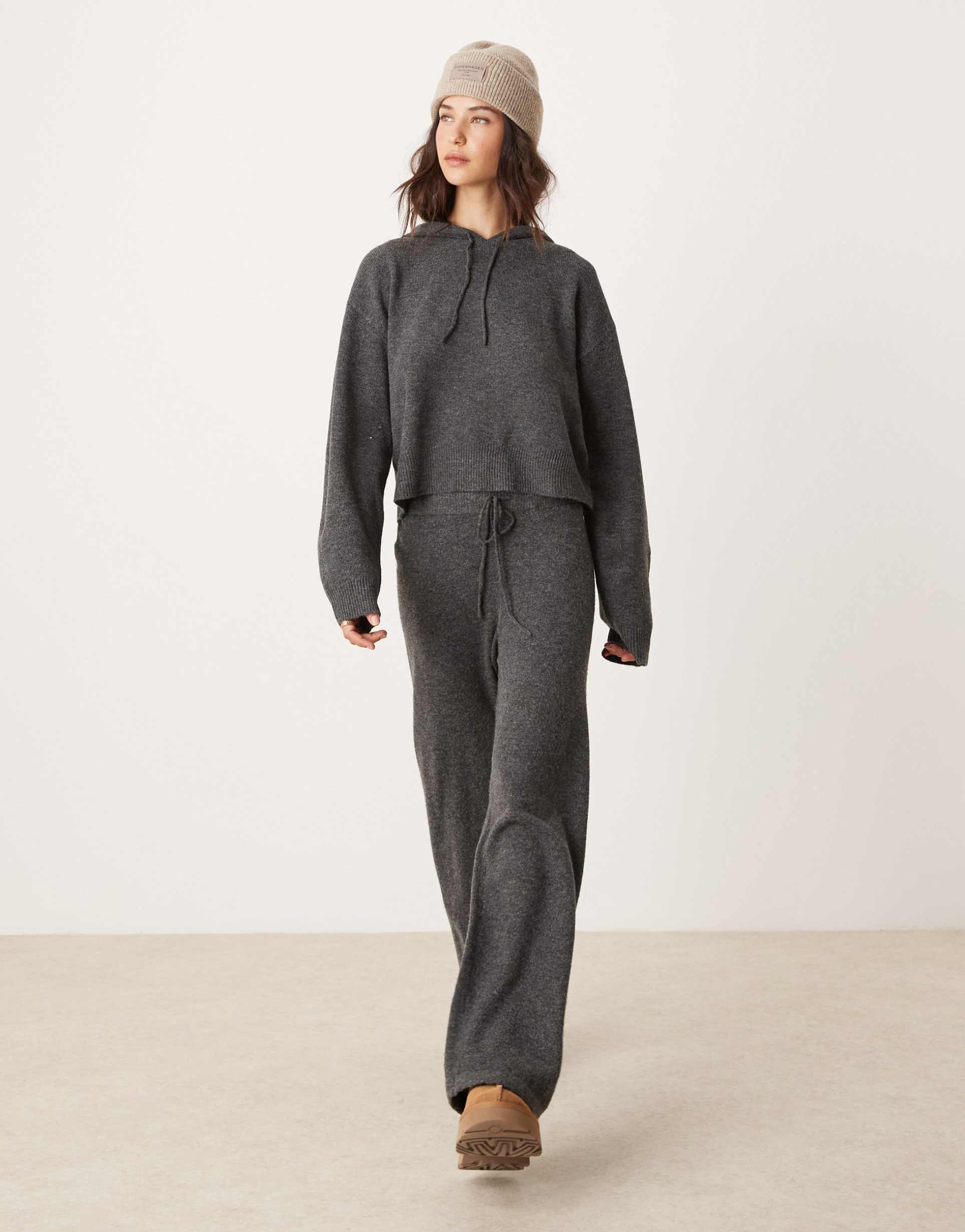 jdy knit pants in charcoal - part of a set