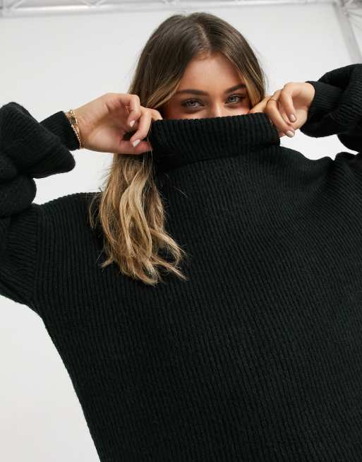JDY knit sweater with bubble sleeves in black ASOS