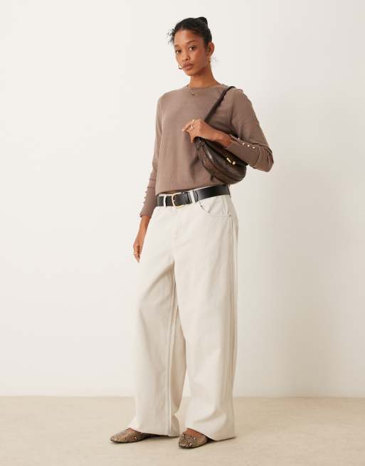 JDY knit sweater with sleeve button detail in brown, 4 of 4