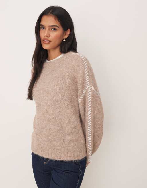 JDY knit sweater with stich detail in beige