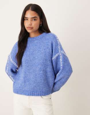 Jdy Knit Sweater With Stitch Detail In Blue