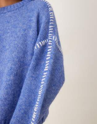 Jdy Knit Sweater With Stitch Detail In Blue