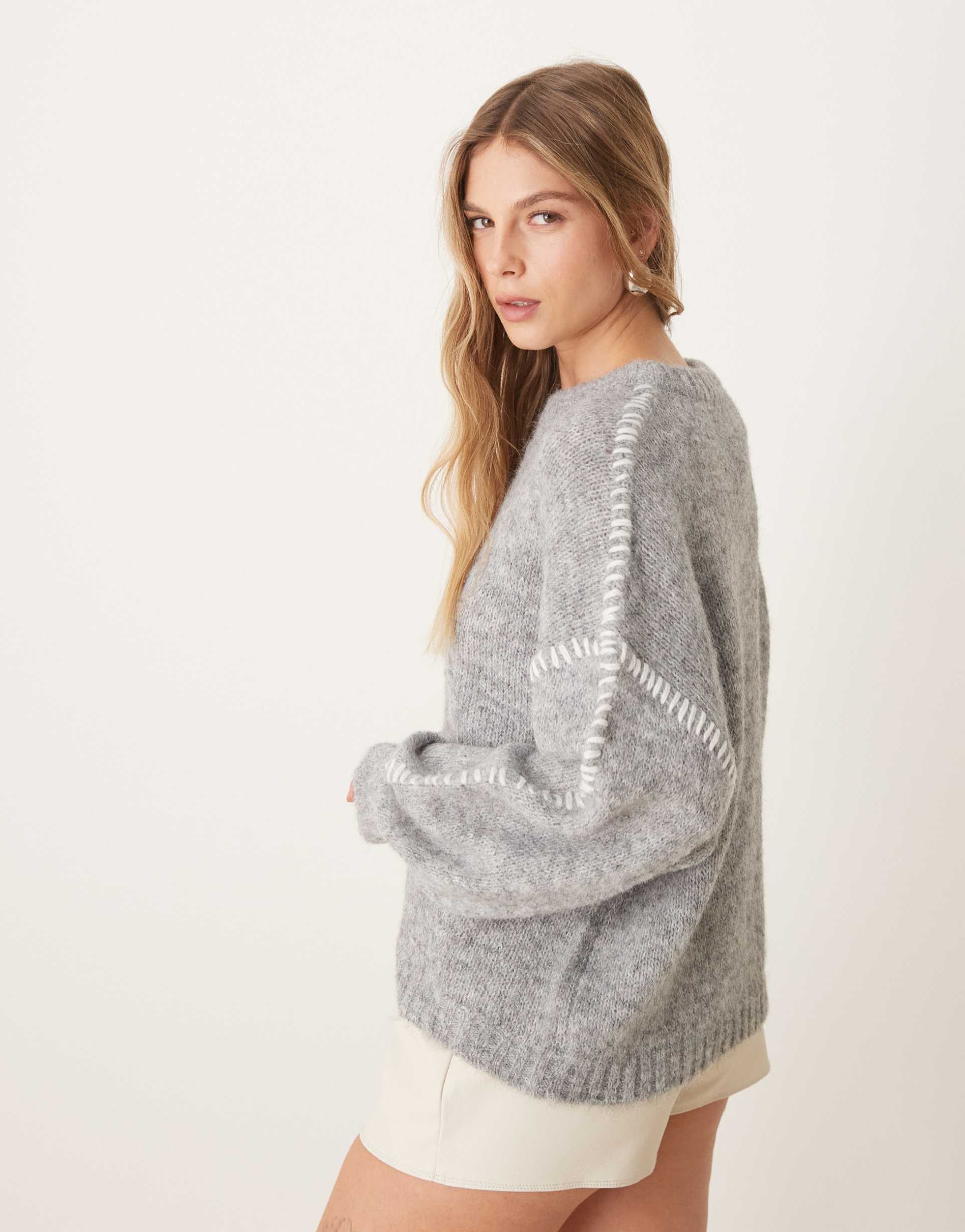 jdy knit sweater with stitch detail in light gray