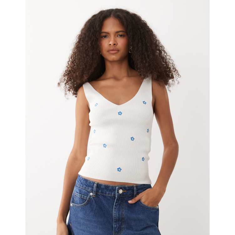 希少✨ Y's ワイズ DOT PRINT DRAPED TANK TOP M JDY knit tank top in white with flower embroidery | ASOS