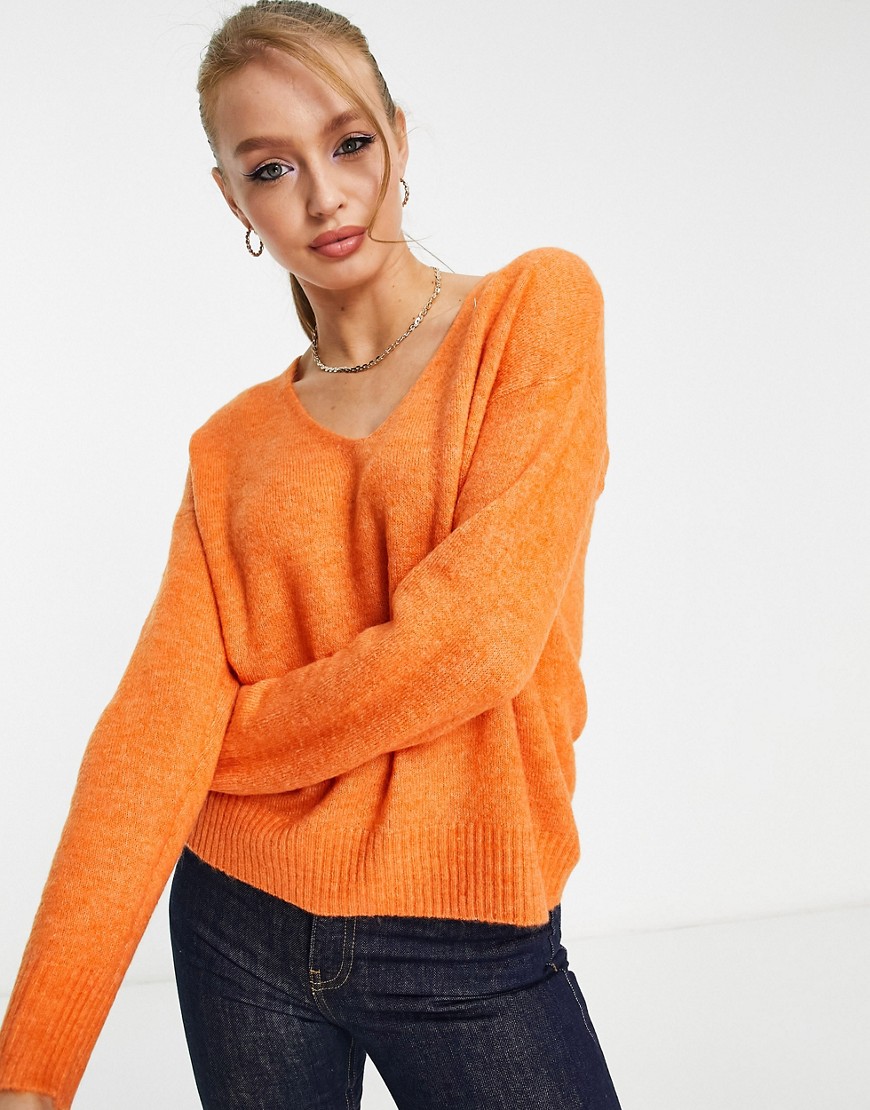 JDY knit v neck sweater in orange