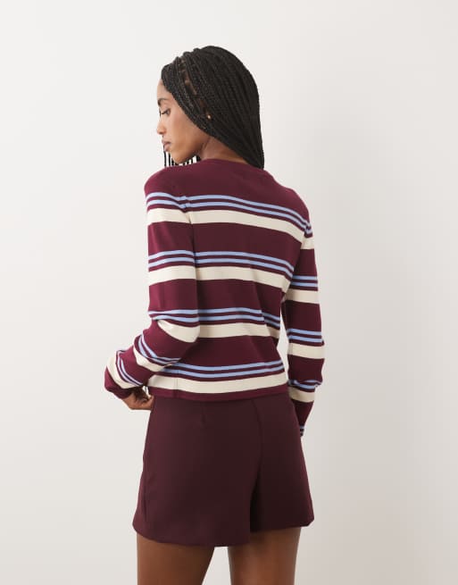 JDY knitted cardigan in burgundy stripes, 4 of 4
