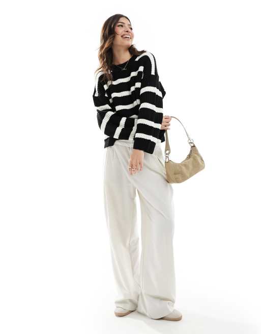 JDY knitted crew neck sweater in beige & black stripe, 4 of 4
