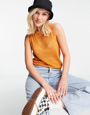 JDY knitted crochet sleeveless top in orange - ASOS Price Checker