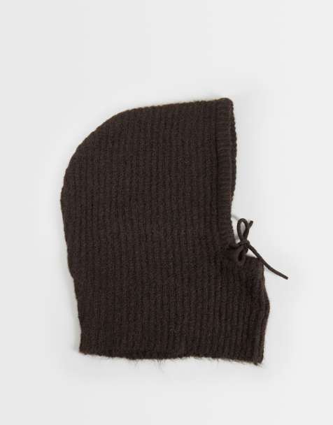 JDY knitted hooded bonnet in dark brown - view 1