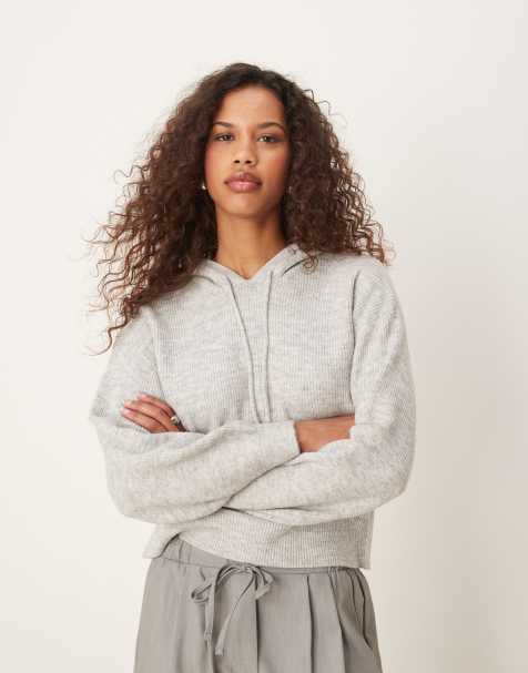 JDY knitted hoodie in grey melange - view 1
