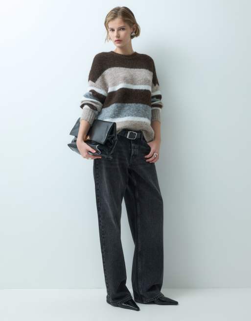 JDY knitted jumper in brown stripes, 2 of 5