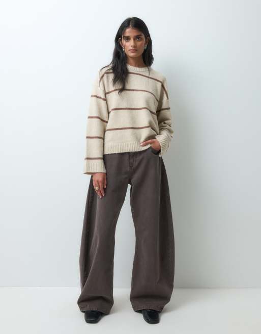 JDY knitted jumper in oatmeal stripes, 3 of 5