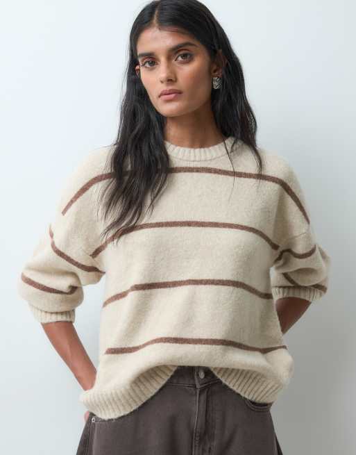 JDY knitted jumper in oatmeal stripes, 4 of 5