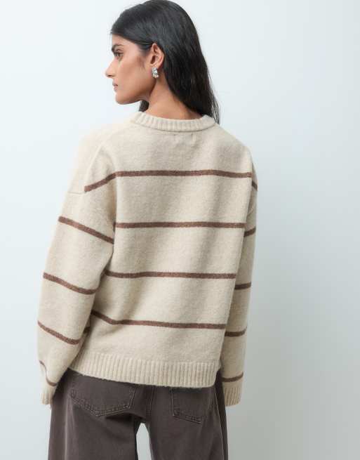 JDY knitted jumper in oatmeal stripes, 5 of 5