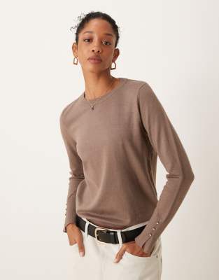 JDY knitted jumper with sleeve button detail in brown