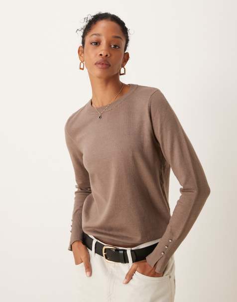 JDY knitted jumper with sleeve button detail in brown - view 1