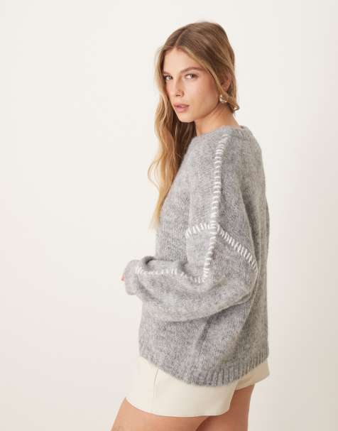 JDY knitted jumper with stich detail in light grey  - view 1