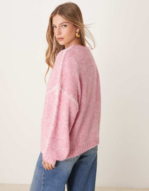 JDY knitted jumper with stich detail in pink, 4 of 4