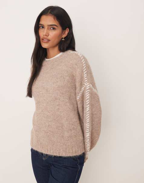 JDY knitted jumper with stitch detail in beige - view 1