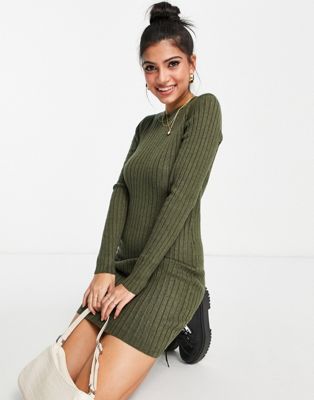 JDY knitted mini dress in khaki