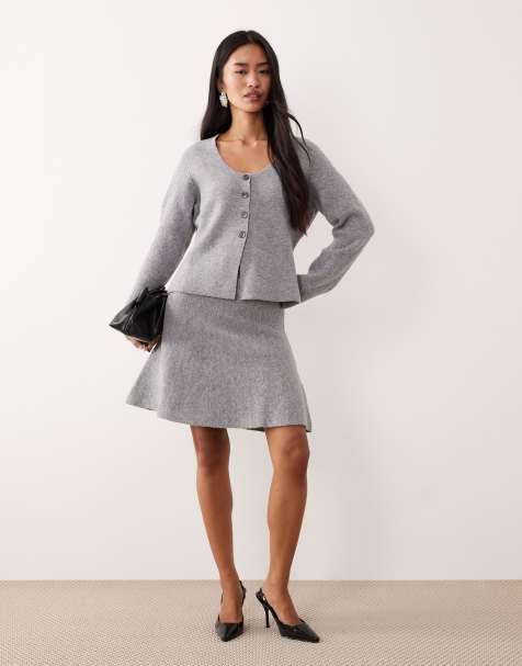JDY knitted mini skirt co-ord in grey - view 1