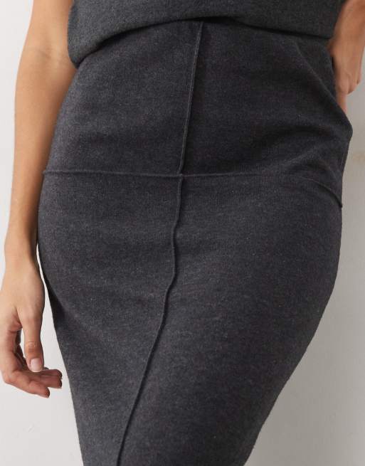 JDY knitted pencil midi skirt set in dark gray, 4 of 5