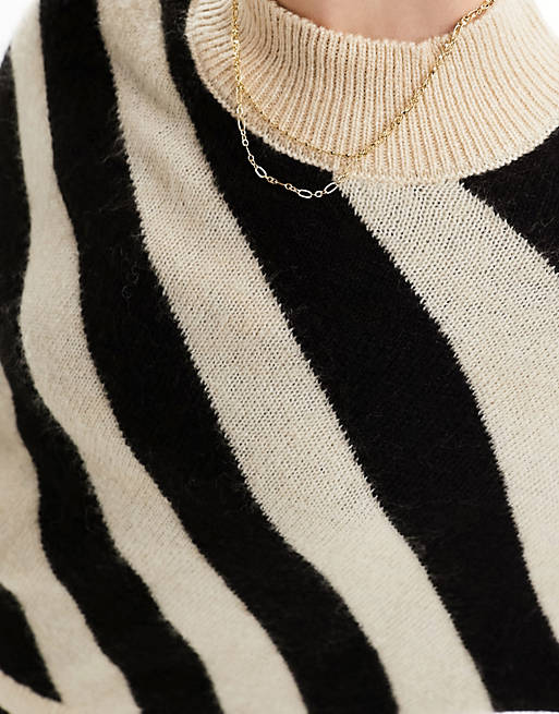 JDY knitted sweater in beige & black stripe