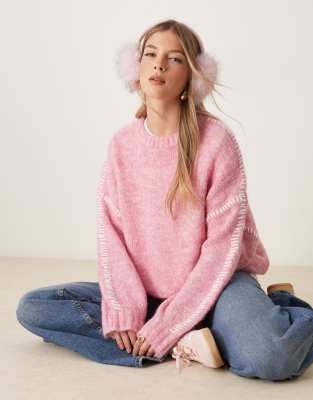 Jdy Knitted Sweater With Stitch Detail In Pink