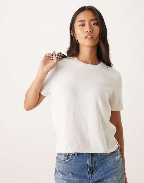 JDY knitted t-shirt in white - view 1