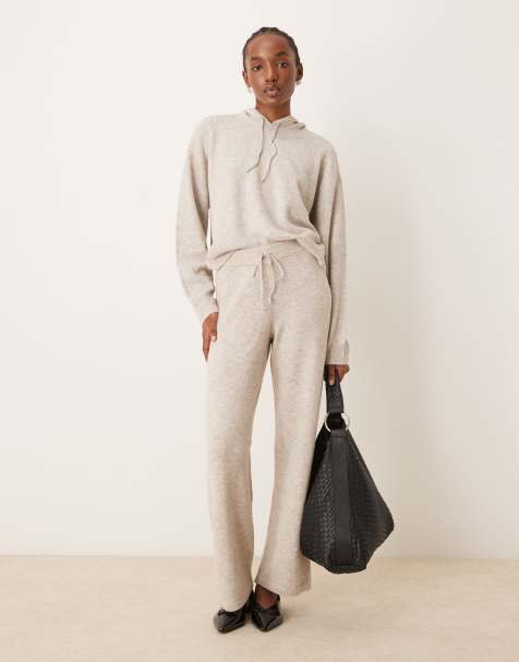 JDY knitted trouser co-ord in cream