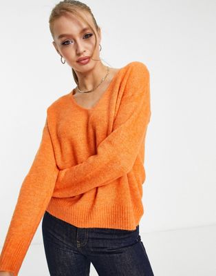 JDY knitted v neck jumper in orange