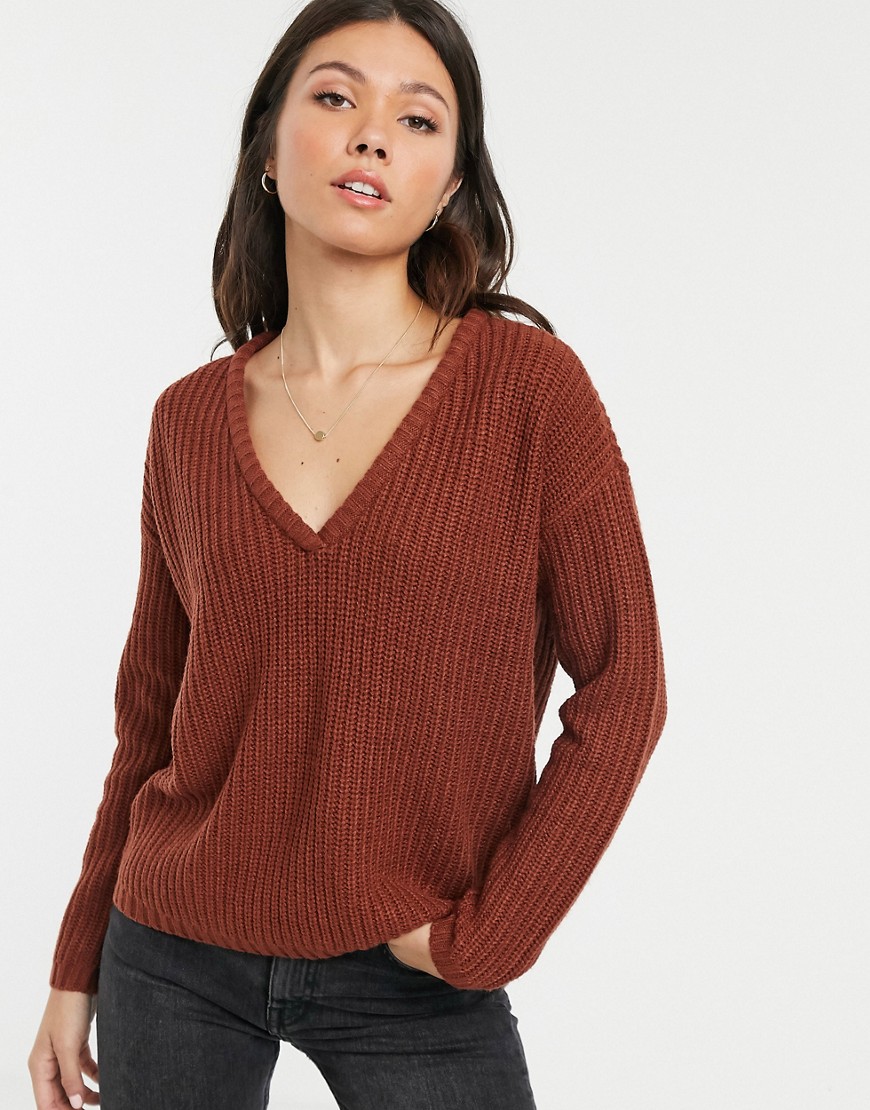 JDY knitted v-neck jumper-Brown