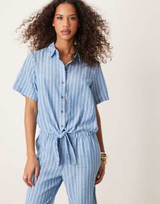 knot front shirt in light blue - part of a set