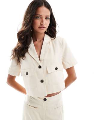 JDY - Kurzärmlige Utility-Hemdbluse in Beige, Kombiteil-Neutral