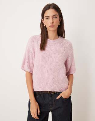 JDY - Kurzärmliger Pullover aus Strick in Hellrosa