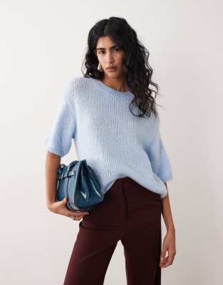 JDY - Kurzärmliger Strickpullover in Pastellblau