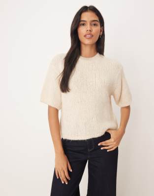 JDY - Kurzärmliger Strickpullover in Steinbeige-Neutral
