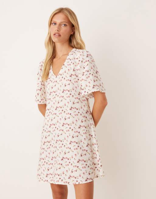 JDY – Kurzärmliges Minikleid in Weiß mit Blumenprint, 2 von 4
