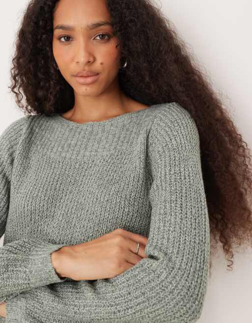 JDY – Kurzes, gestricktes Pulloverkleid in Grün mit U-Boot-Ausschnitt, 3 von 4