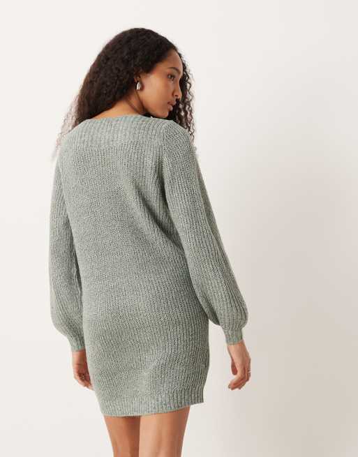 JDY – Kurzes, gestricktes Pulloverkleid in Grün mit U-Boot-Ausschnitt, 4 von 4