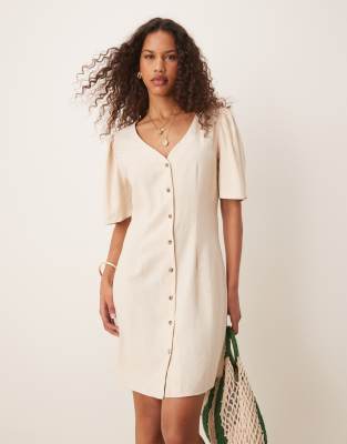 JDY - Kurzes Hemdkleid aus Leinenmix in Beige-Neutral