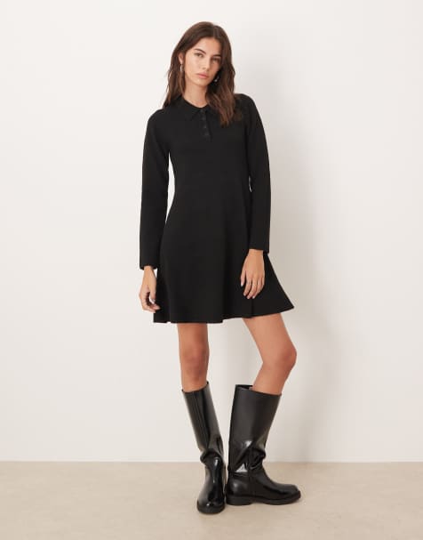 JDY – Kurzes Strickkleid in Schwarz mit Polokragen - view 1