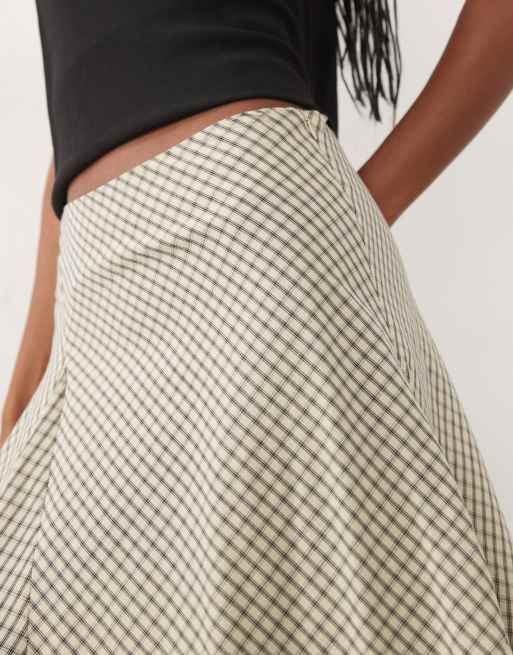 JDY lace detail asymmetric midi skirt in brown gingham, 3 of 5