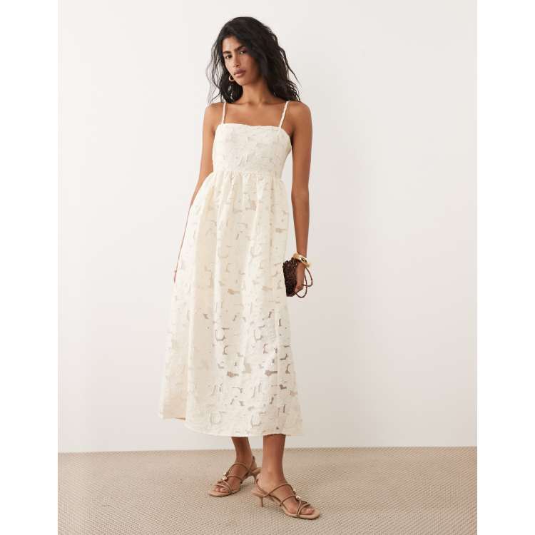 JDY lace detail midi dress in cream | ASOS