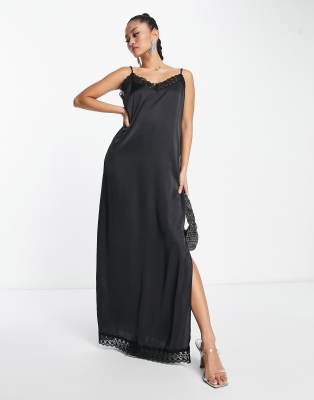 Black Floor Long Silk Dress, Black Silk Maxi Dress, Elegant Silk