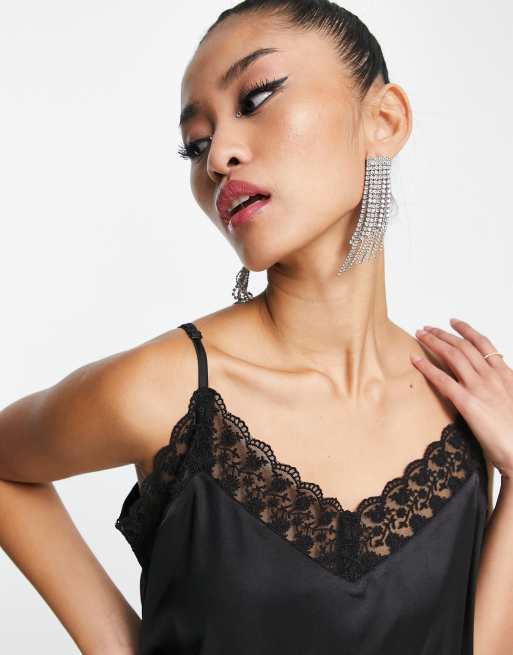 Black silk camisole with lace details